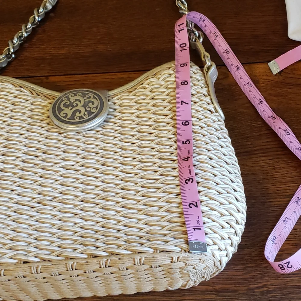 Brighton Cream Woven Shoulder Bag with Silver Accents